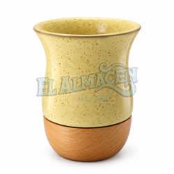 Mate en Ceramica y Madera Amarillo Pastel
